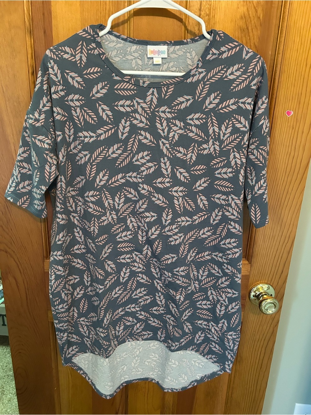 LuLaRoe Slate Gray Top with Blush Leaf Print